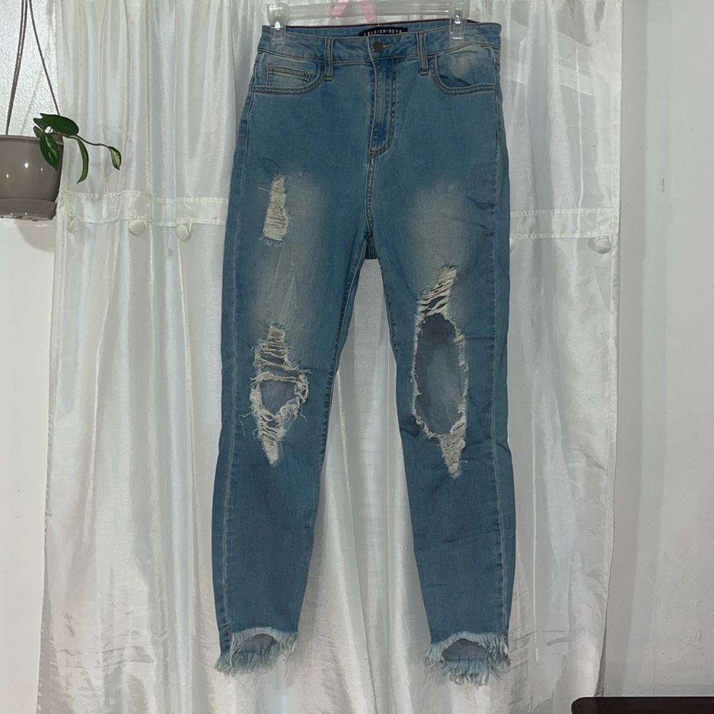 Fashion nova distressed light washed jeans